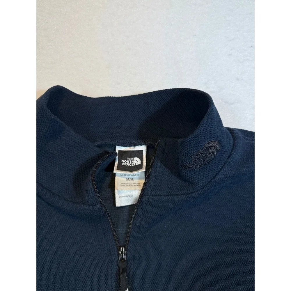 The North Face Mens Quarter Zip Pullover Navy Blue Waffle Knit Mock Neck Medium